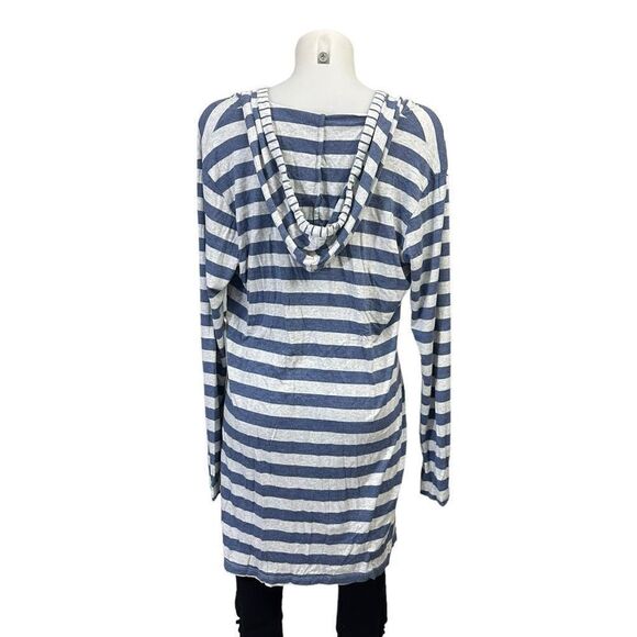 Tommy Bahama Striped Blue Longseeve Deep V Neck Cover Up Beach Hoodie sz M - Picture 4 of 8
